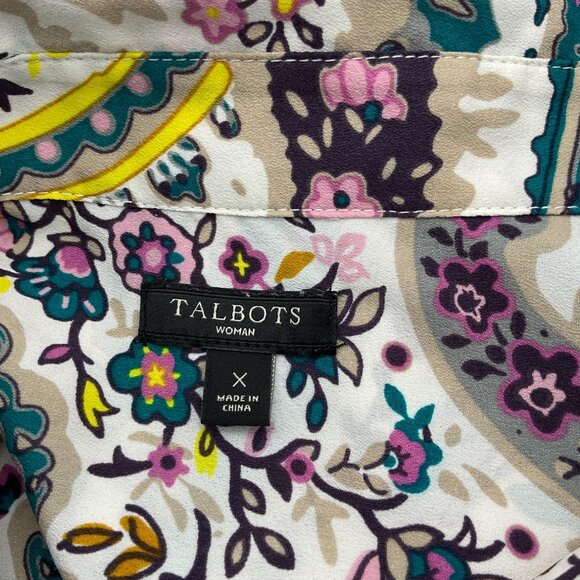 Talbots Roll-Tab Sleeves Hidden Front Button Placket Floral Paisley Blouse X - Picture 6 of 8